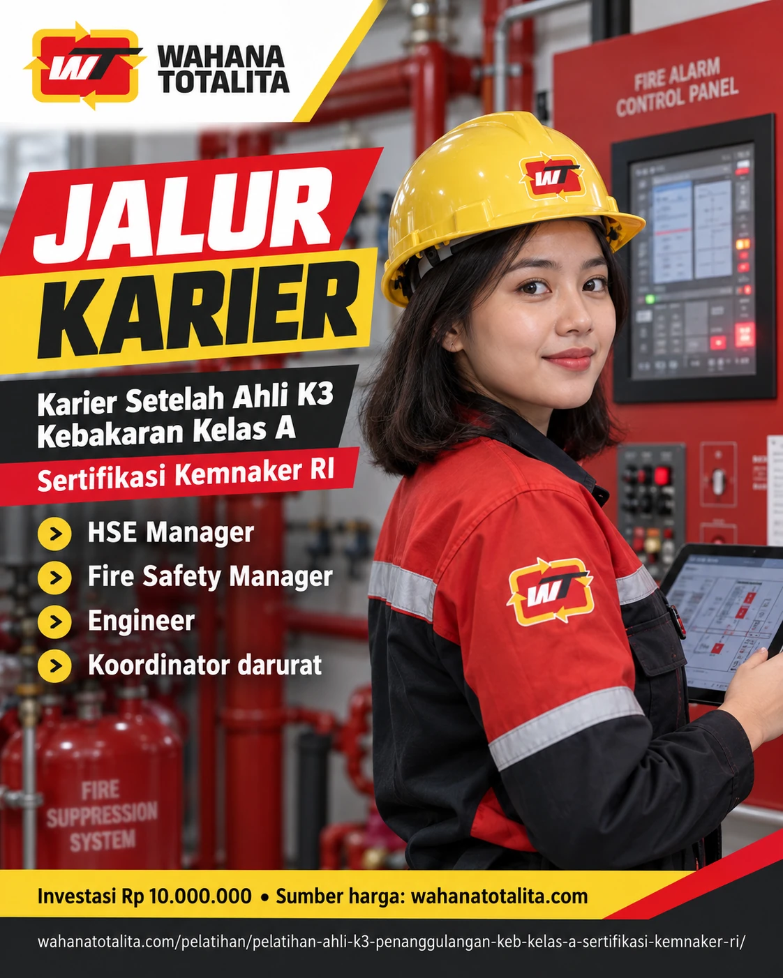 Poster Ahli K3 Kebakaran Kelas A Sertifikasi Kemnaker RI — Jalur Karier oleh Wahana Totalita