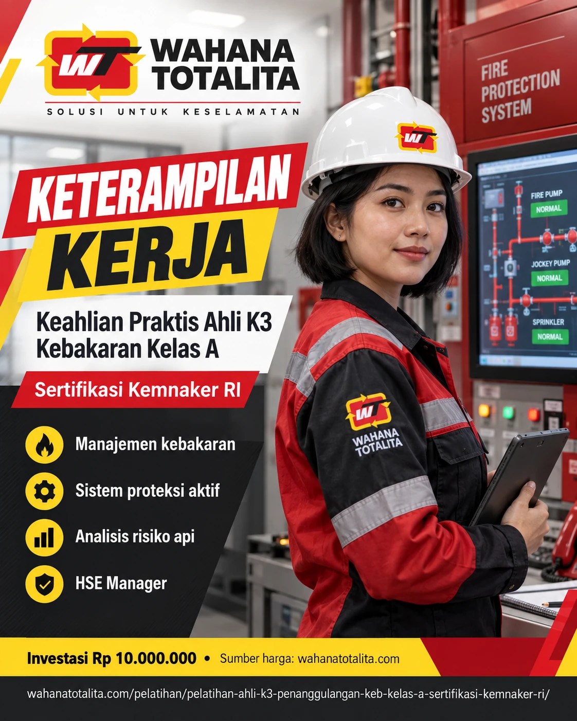 Poster Ahli K3 Kebakaran Kelas A Sertifikasi Kemnaker RI — Keterampilan Praktis oleh Wahana Totalita