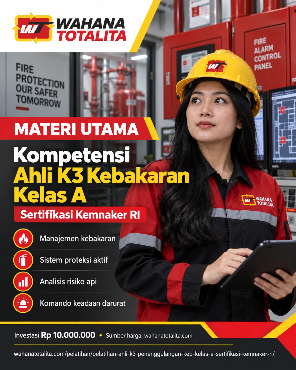 Poster Ahli K3 Kebakaran Kelas A Sertifikasi Kemnaker RI — Materi Utama oleh Wahana Totalita