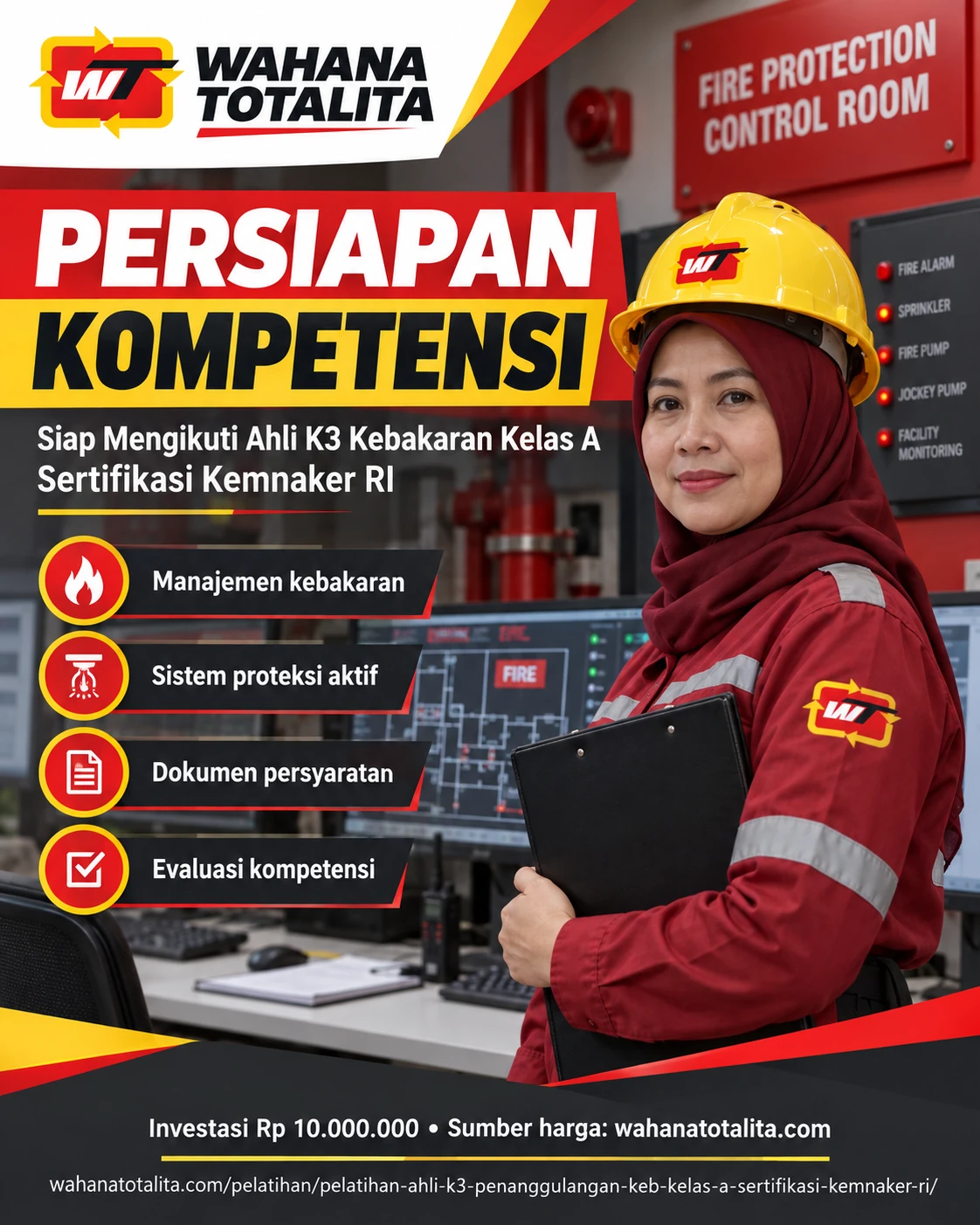 Poster Ahli K3 Kebakaran Kelas A Sertifikasi Kemnaker RI — Persiapan Kompetensi oleh Wahana Totalita