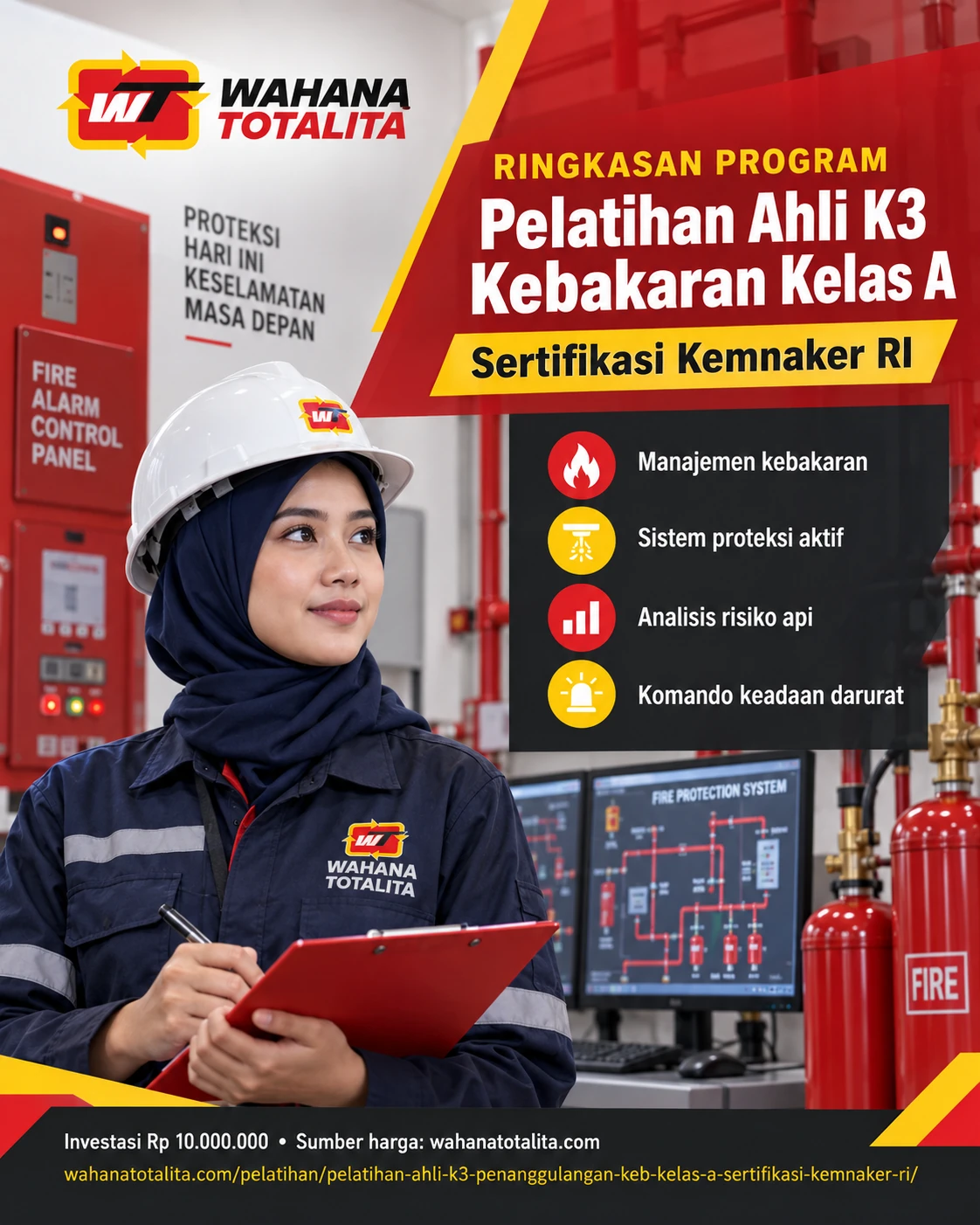 Poster Ahli K3 Kebakaran Kelas A Sertifikasi Kemnaker RI — Ringkasan Program oleh Wahana Totalita
