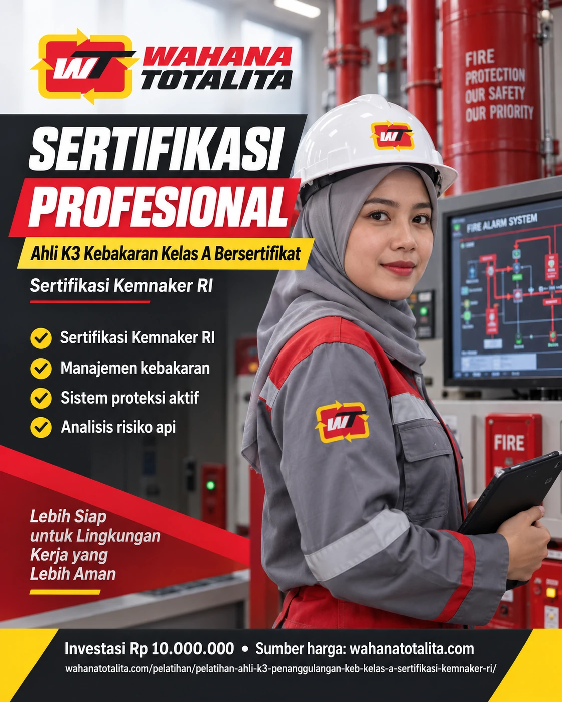 Poster Ahli K3 Kebakaran Kelas A Sertifikasi Kemnaker RI — Sertifikasi Profesional oleh Wahana Totalita