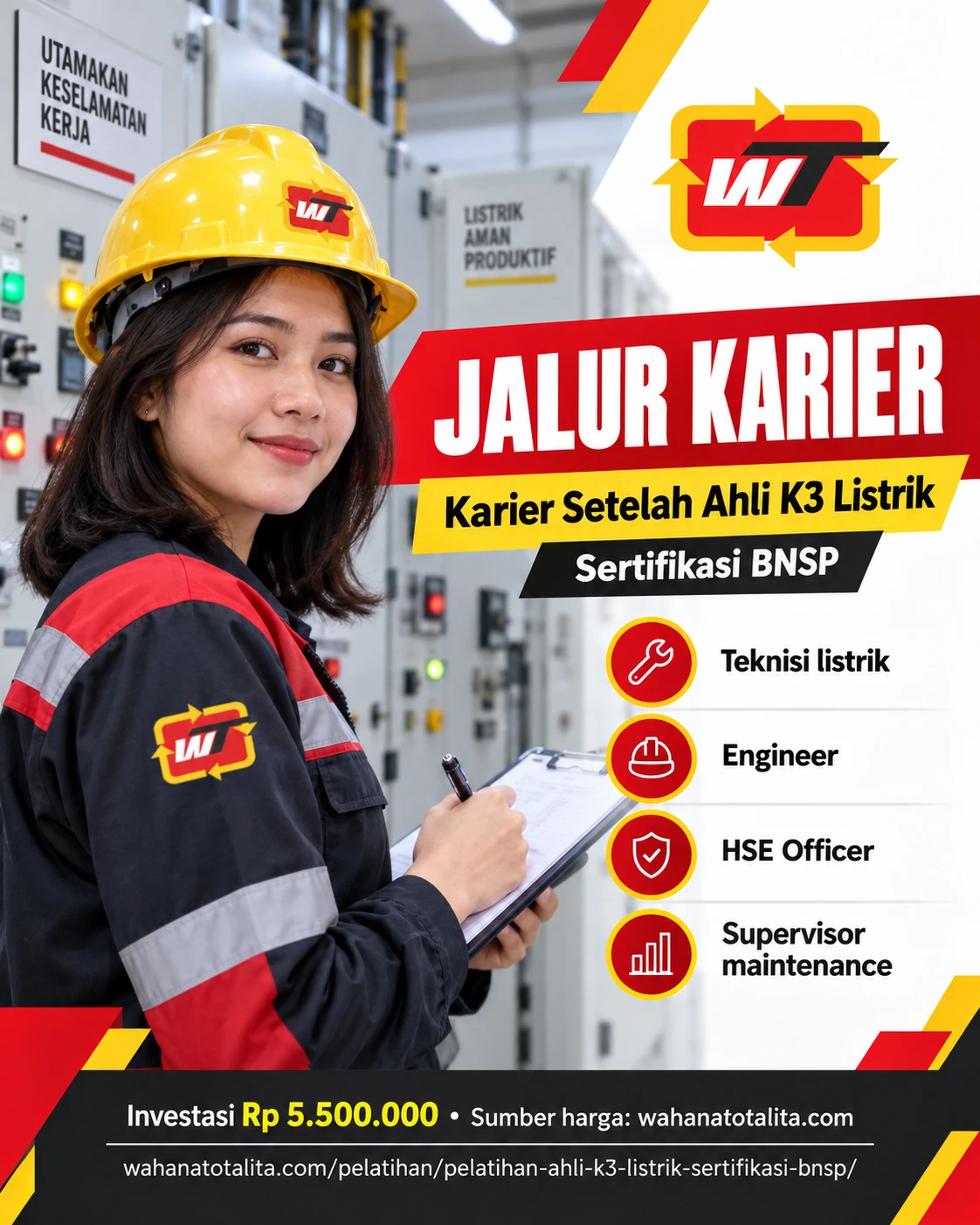 Poster Ahli K3 Listrik Sertifikasi BNSP — Jalur Karier oleh Wahana Totalita