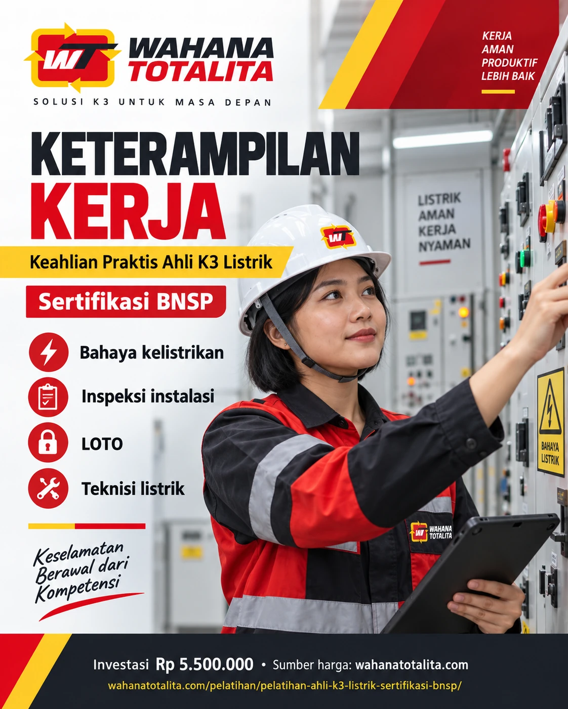 Poster Ahli K3 Listrik Sertifikasi BNSP — Keterampilan Praktis oleh Wahana Totalita