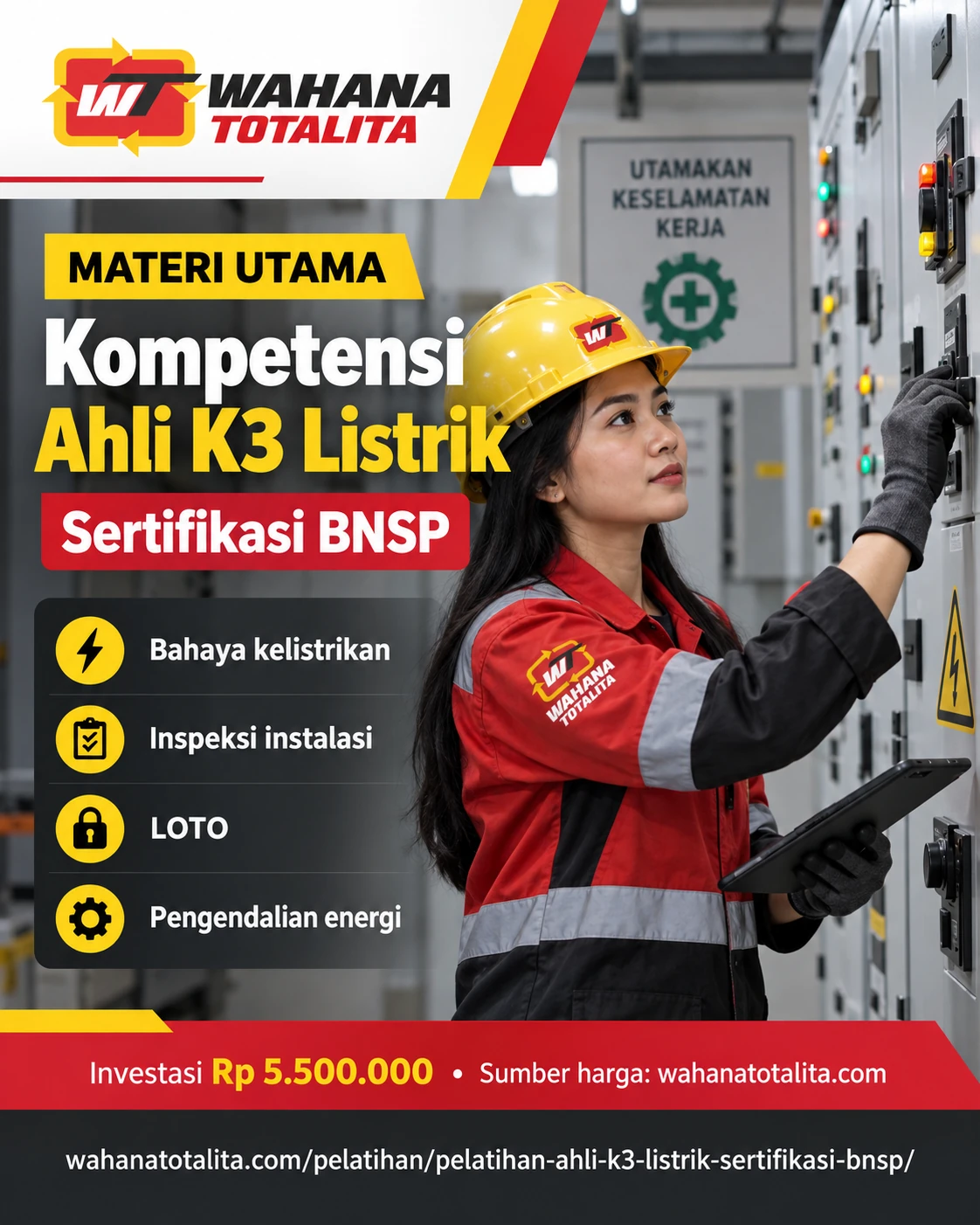 Poster Ahli K3 Listrik Sertifikasi BNSP — Materi Utama oleh Wahana Totalita