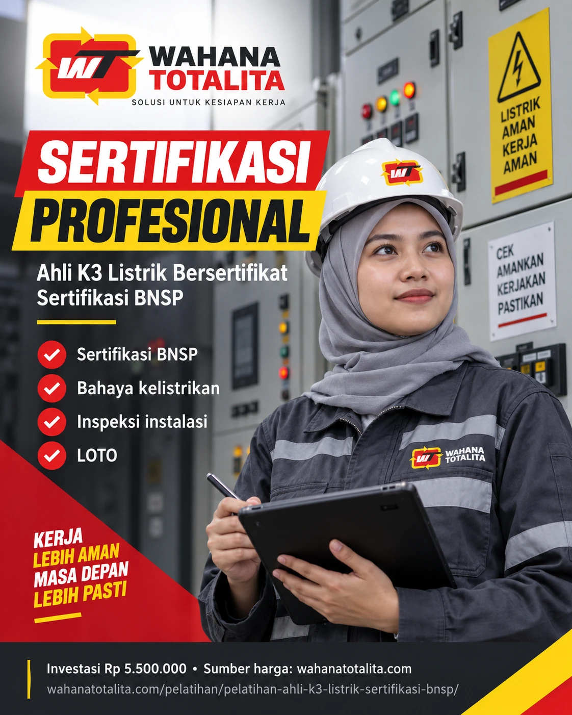 Poster Ahli K3 Listrik Sertifikasi BNSP — Sertifikasi Profesional oleh Wahana Totalita