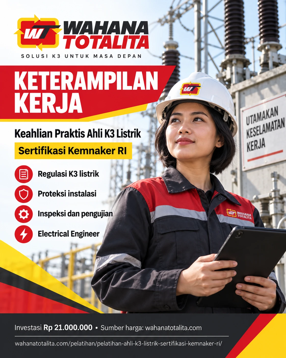 Poster Ahli K3 Listrik Sertifikasi Kemnaker RI — Keterampilan Praktis oleh Wahana Totalita