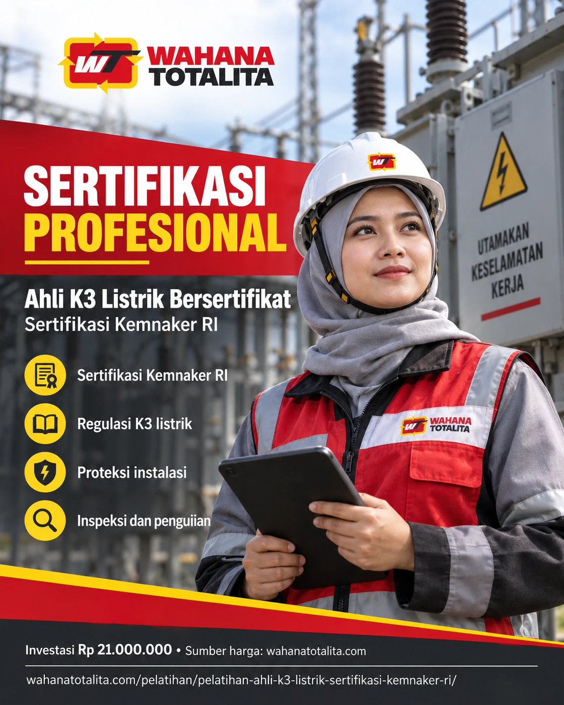 Poster Ahli K3 Listrik Sertifikasi Kemnaker RI — Sertifikasi Profesional oleh Wahana Totalita