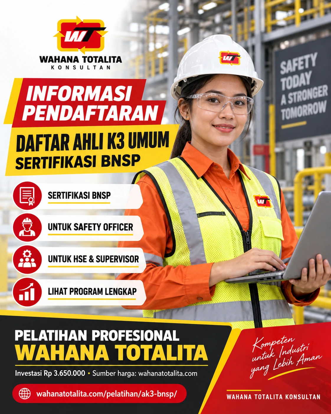 Poster Ahli K3 Umum Sertifikasi BNSP — Informasi Pendaftaran oleh Wahana Totalita