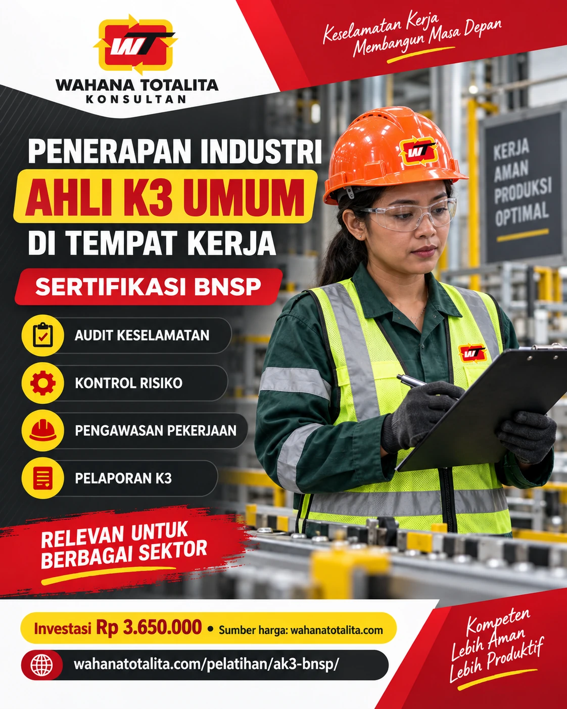 Poster Ahli K3 Umum Sertifikasi BNSP — Penerapan di Tempat Kerja oleh Wahana Totalita