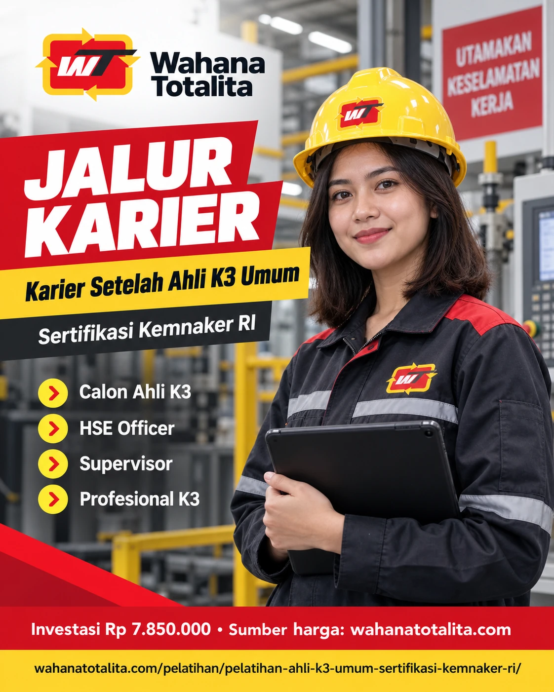 Poster Ahli K3 Umum Sertifikasi Kemnaker RI — Jalur Karier oleh Wahana Totalita