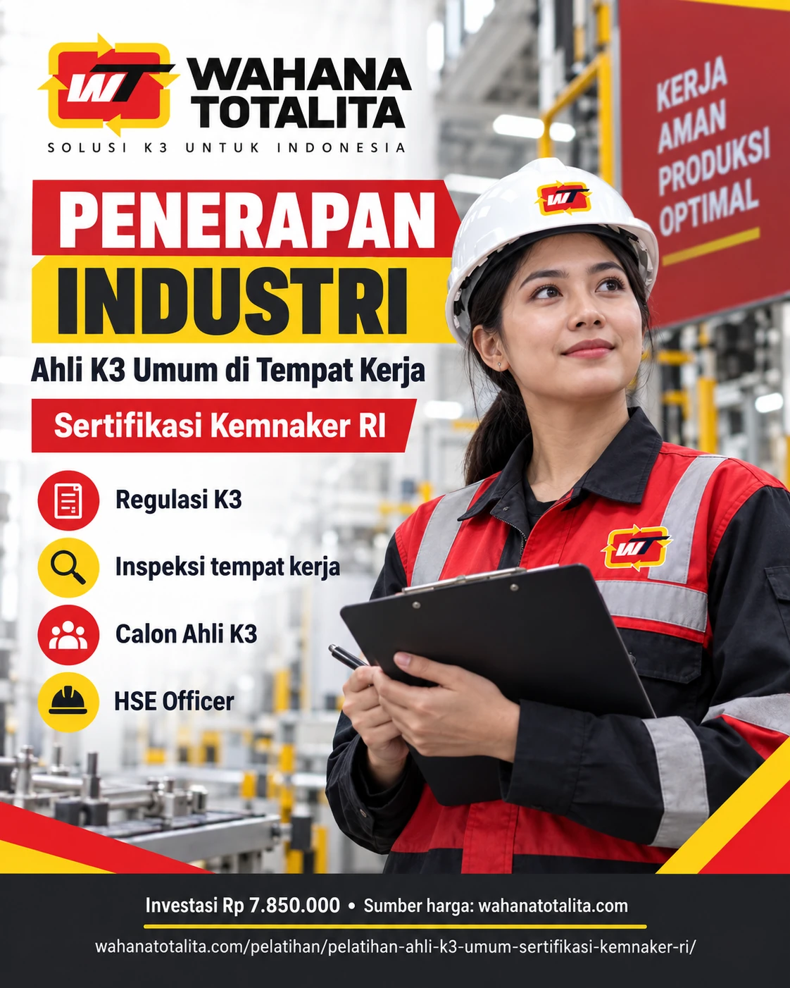 Poster Ahli K3 Umum Sertifikasi Kemnaker RI — Penerapan di Tempat Kerja oleh Wahana Totalita