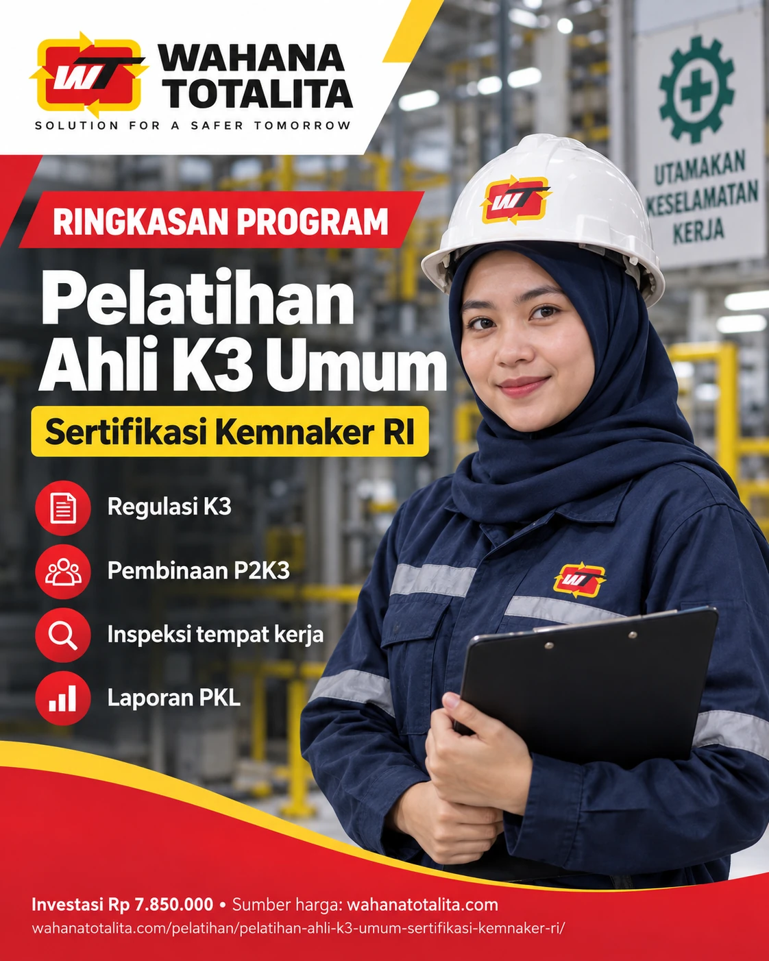 Poster Ahli K3 Umum Sertifikasi Kemnaker RI — Ringkasan Program oleh Wahana Totalita