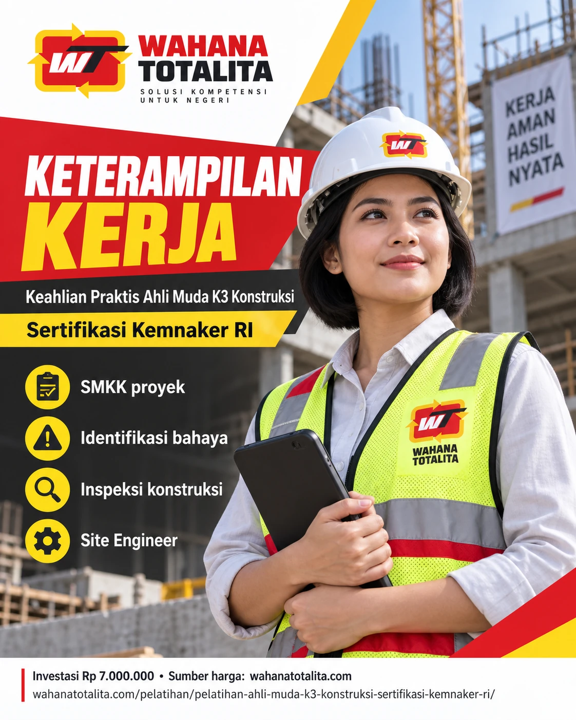 Poster Ahli Muda K3 Konstruksi Sertifikasi Kemnaker RI — Keterampilan Praktis oleh Wahana Totalita