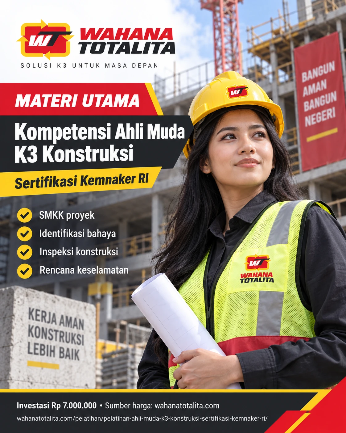 Poster Ahli Muda K3 Konstruksi Sertifikasi Kemnaker RI — Materi Utama oleh Wahana Totalita