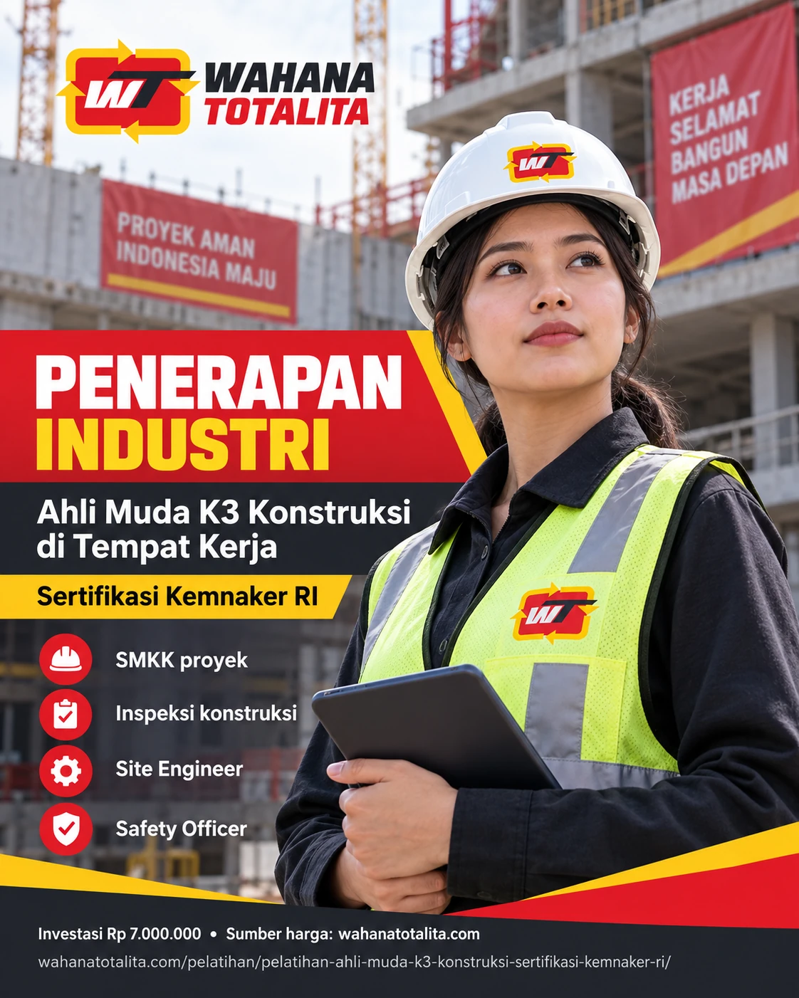 Poster Ahli Muda K3 Konstruksi Sertifikasi Kemnaker RI — Penerapan di Tempat Kerja oleh Wahana Totalita