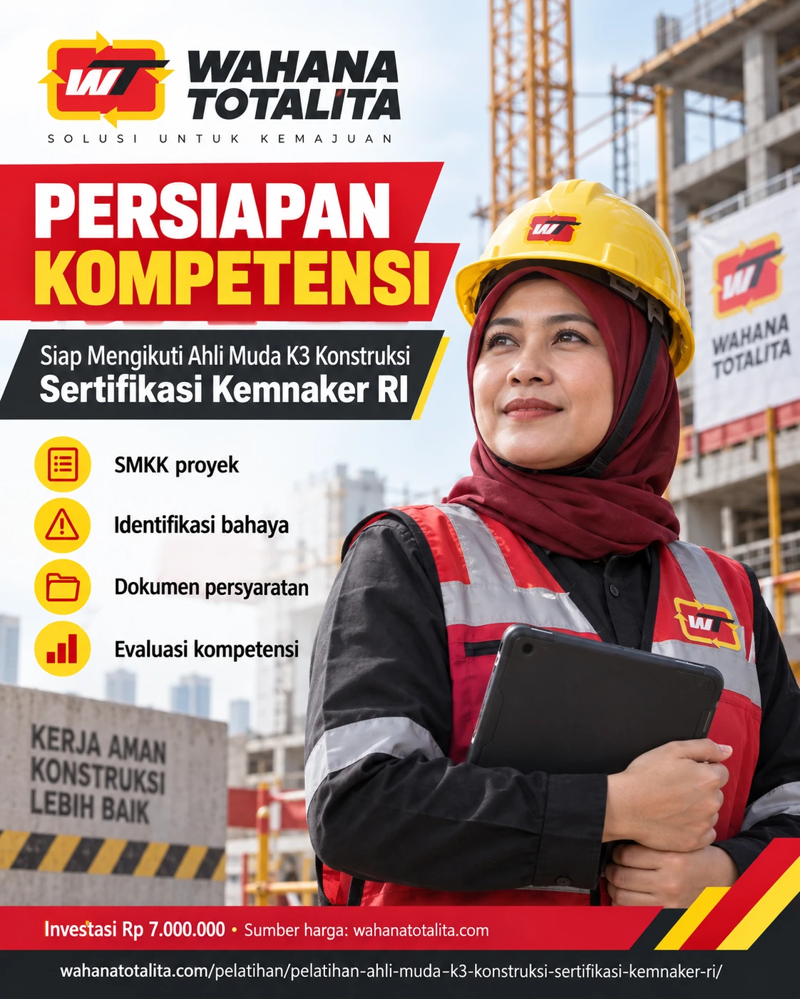 Poster Ahli Muda K3 Konstruksi Sertifikasi Kemnaker RI — Persiapan Kompetensi oleh Wahana Totalita