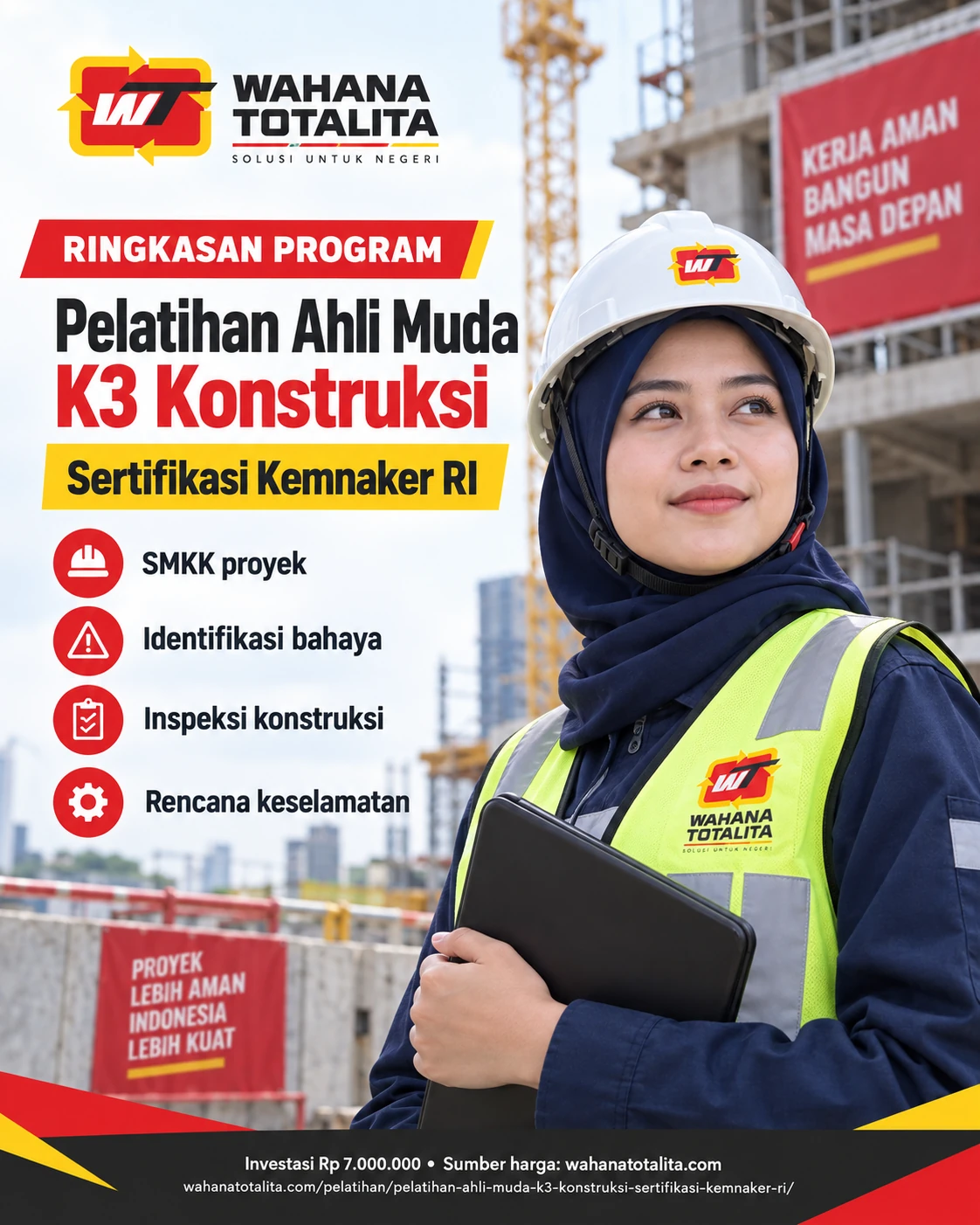 Poster Ahli Muda K3 Konstruksi Sertifikasi Kemnaker RI — Ringkasan Program oleh Wahana Totalita