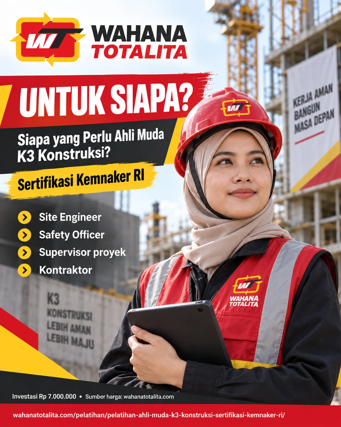 Poster Ahli Muda K3 Konstruksi Sertifikasi Kemnaker RI — Untuk Siapa oleh Wahana Totalita