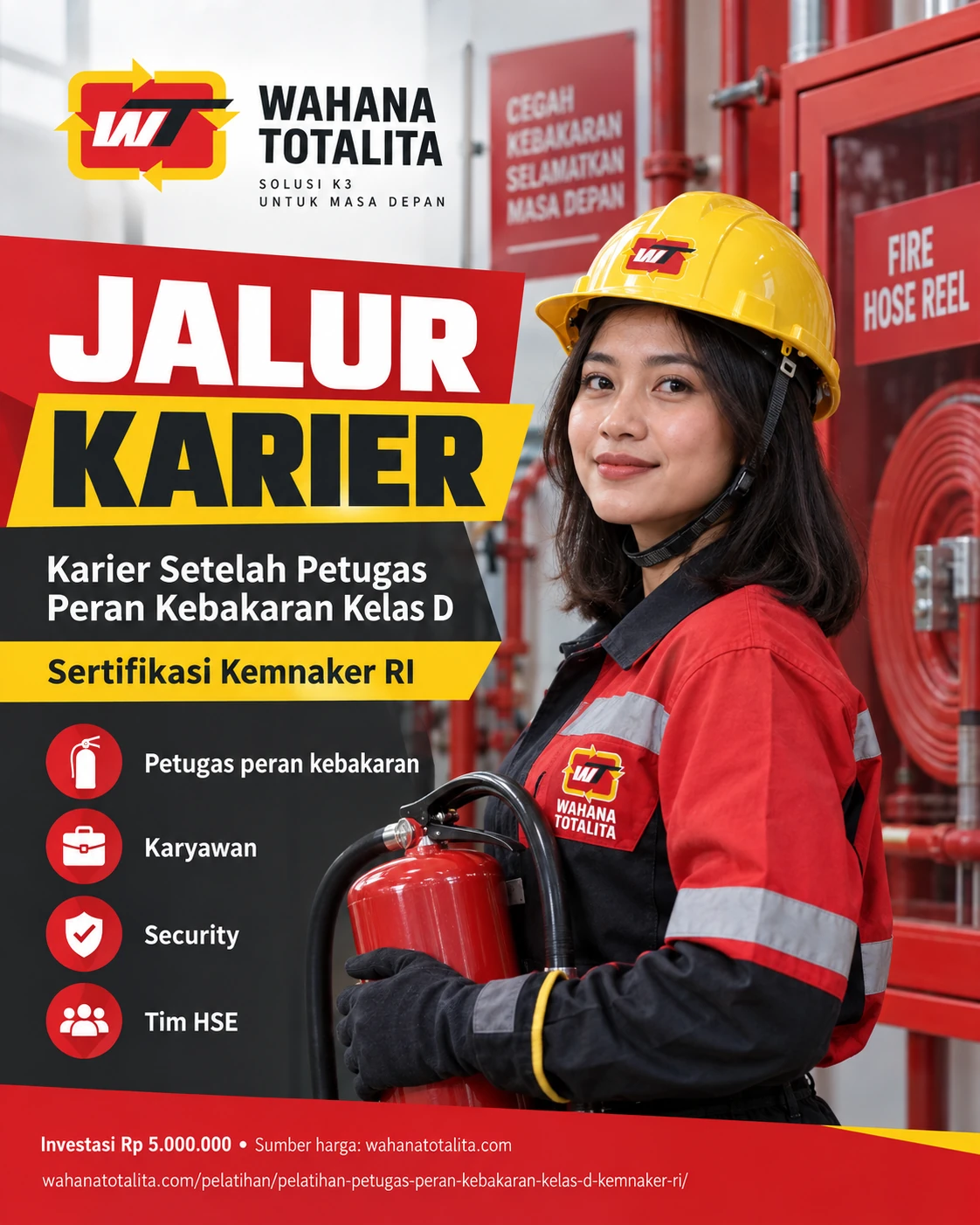 Poster Petugas Peran Kebakaran Kelas D Sertifikasi Kemnaker RI — Jalur Karier oleh Wahana Totalita
