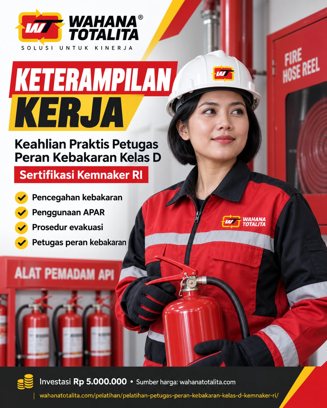 Poster Petugas Peran Kebakaran Kelas D Sertifikasi Kemnaker RI — Keterampilan Praktis oleh Wahana Totalita