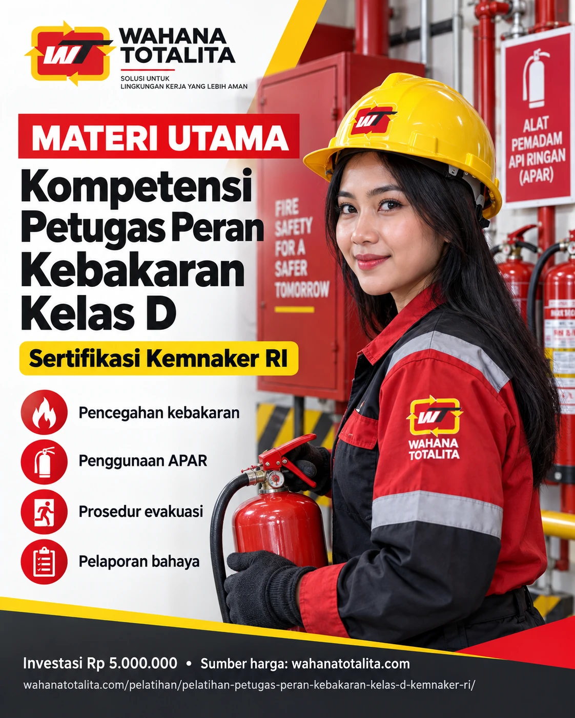 Poster Petugas Peran Kebakaran Kelas D Sertifikasi Kemnaker RI — Materi Utama oleh Wahana Totalita