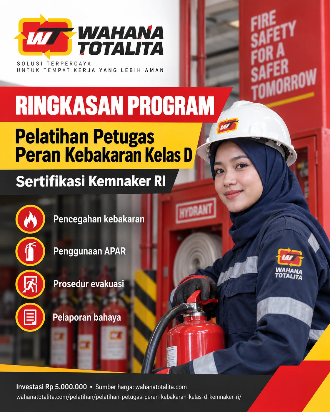 Poster Petugas Peran Kebakaran Kelas D Sertifikasi Kemnaker RI — Ringkasan Program oleh Wahana Totalita