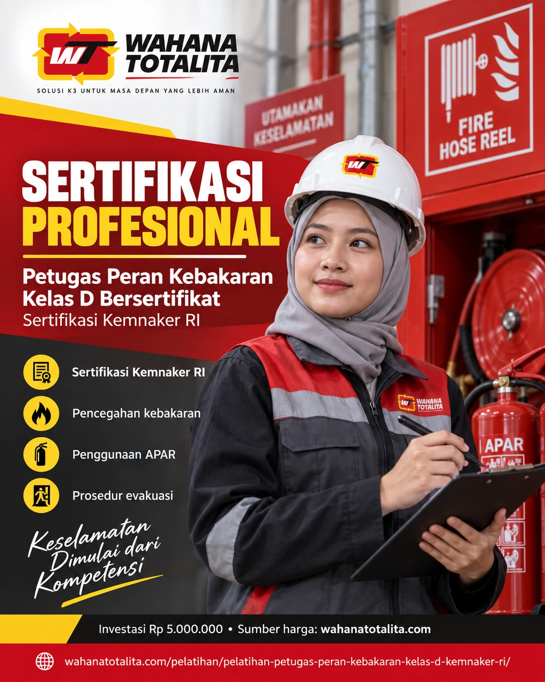 Poster Petugas Peran Kebakaran Kelas D Sertifikasi Kemnaker RI — Sertifikasi Profesional oleh Wahana Totalita