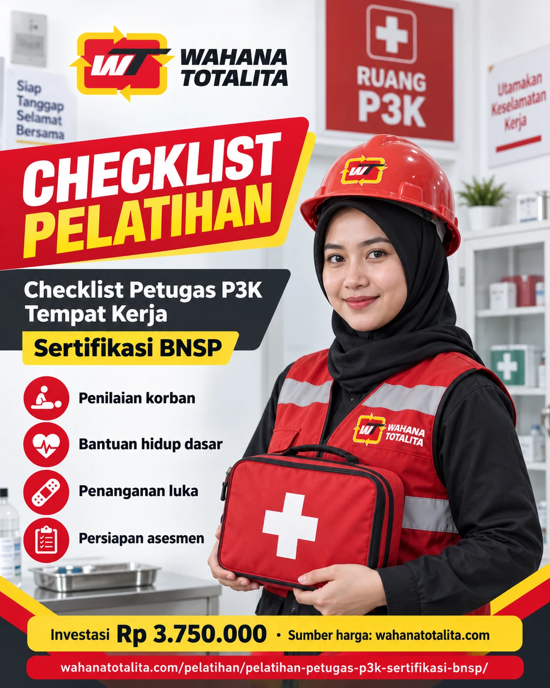 Poster Petugas P3K Tempat Kerja Sertifikasi BNSP — Checklist Pelatihan oleh Wahana Totalita