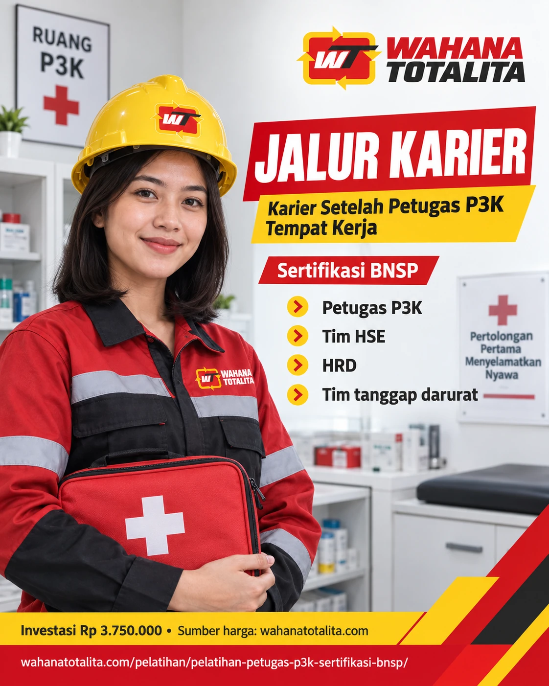 Poster Petugas P3K Tempat Kerja Sertifikasi BNSP — Jalur Karier oleh Wahana Totalita