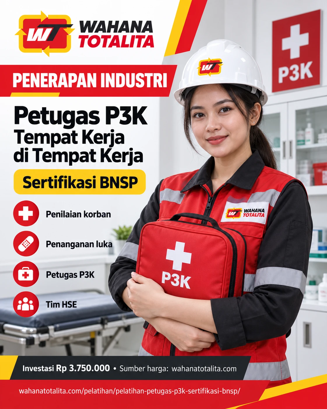 Poster Petugas P3K Tempat Kerja Sertifikasi BNSP — Penerapan di Tempat Kerja oleh Wahana Totalita