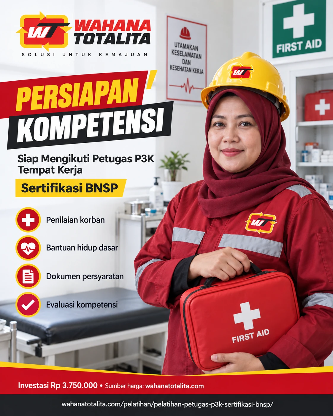 Poster Petugas P3K Tempat Kerja Sertifikasi BNSP — Persiapan Kompetensi oleh Wahana Totalita