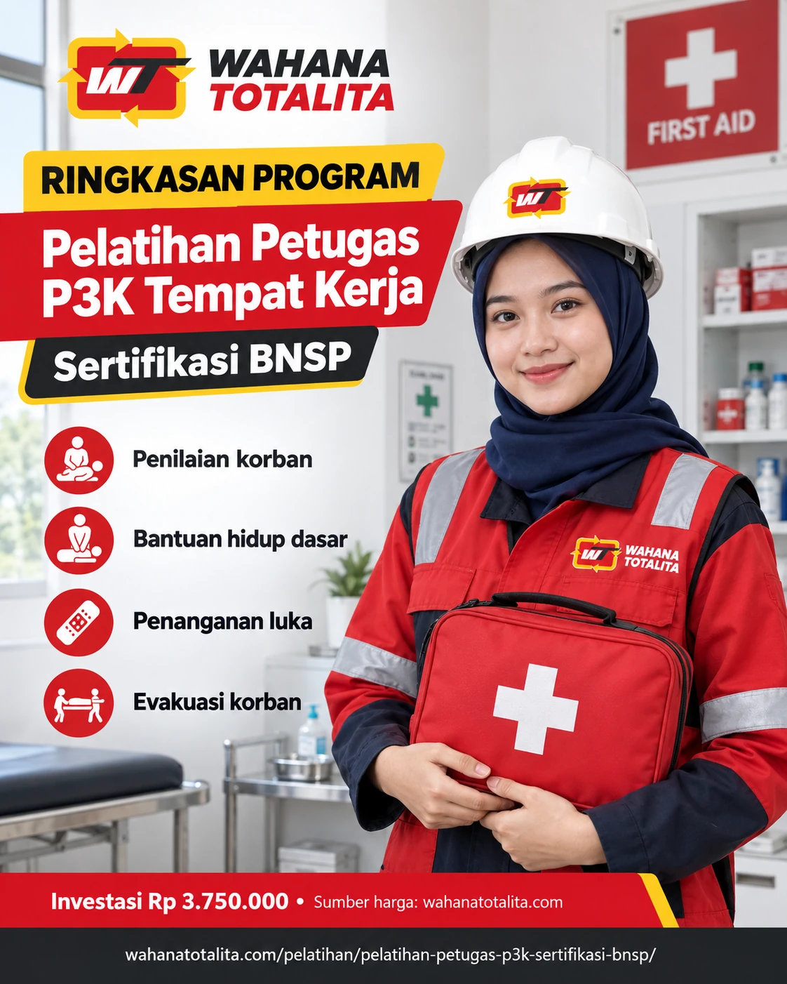 Poster Petugas P3K Tempat Kerja Sertifikasi BNSP — Ringkasan Program oleh Wahana Totalita