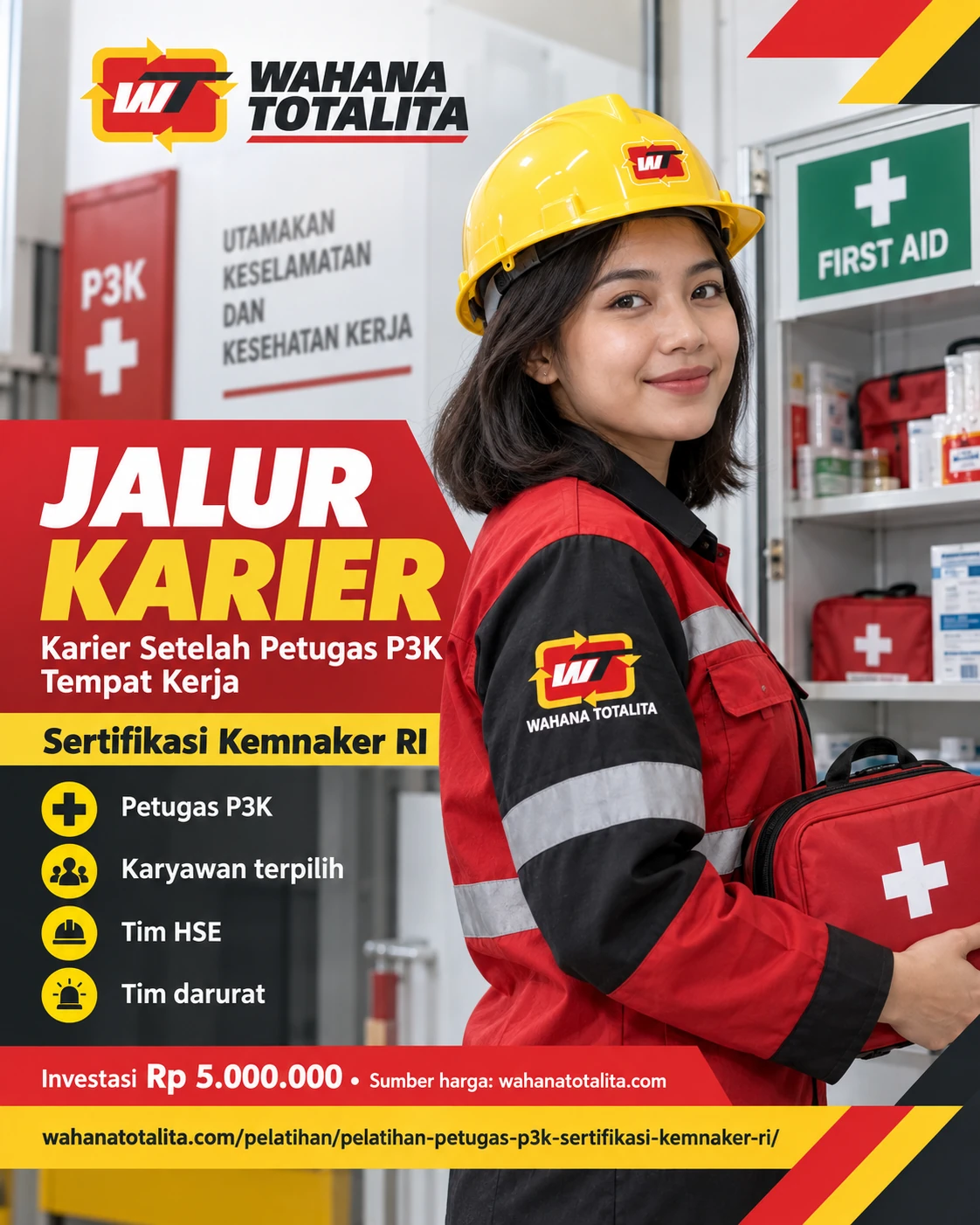 Poster Petugas P3K Tempat Kerja Sertifikasi Kemnaker RI — Jalur Karier oleh Wahana Totalita
