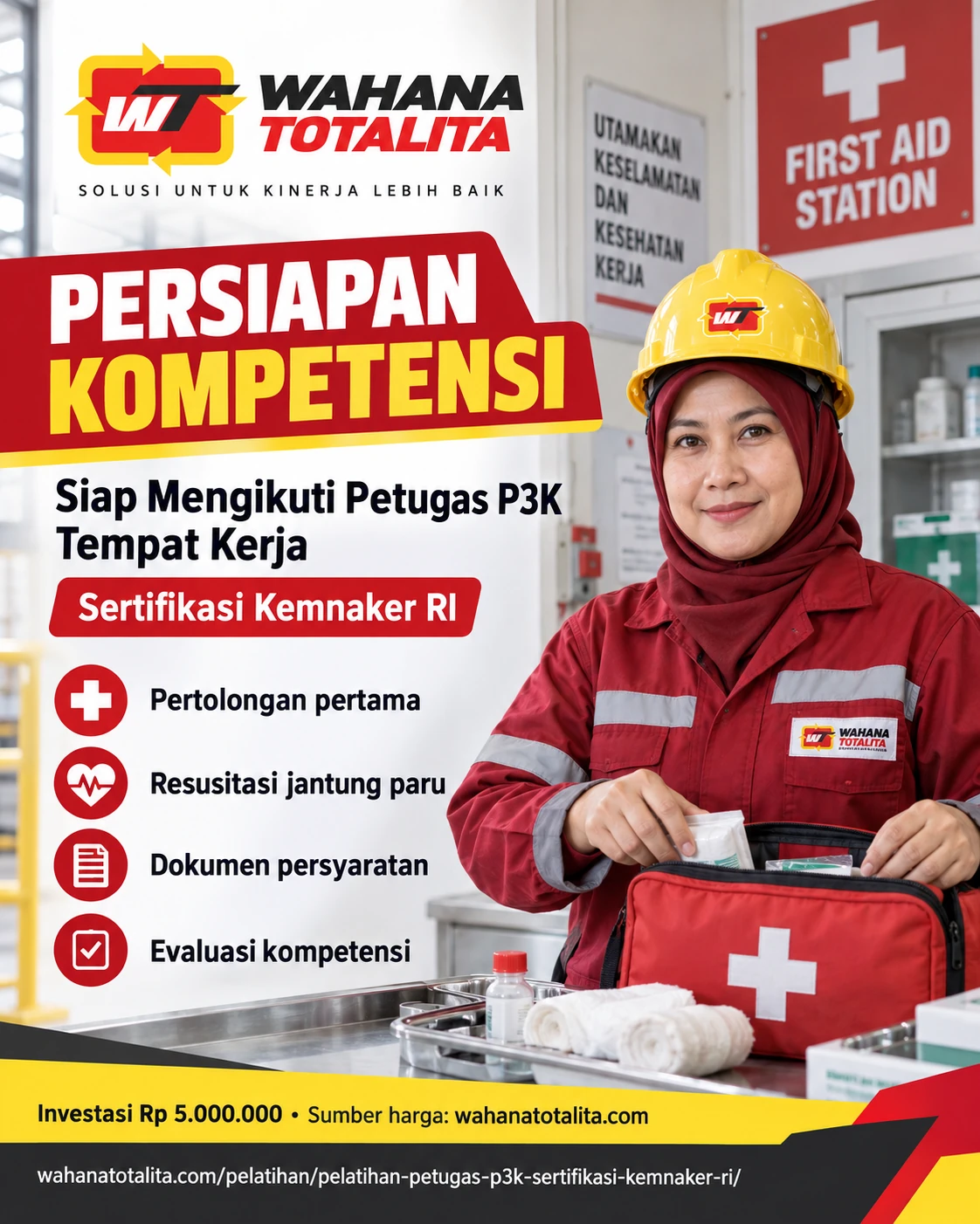 Poster Petugas P3K Tempat Kerja Sertifikasi Kemnaker RI — Persiapan Kompetensi oleh Wahana Totalita