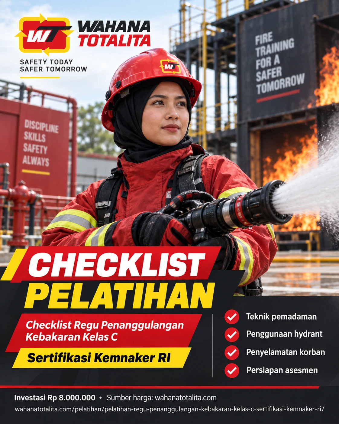Poster Regu Penanggulangan Kebakaran Kelas C Sertifikasi Kemnaker RI — Checklist Pelatihan oleh Wahana Totalita