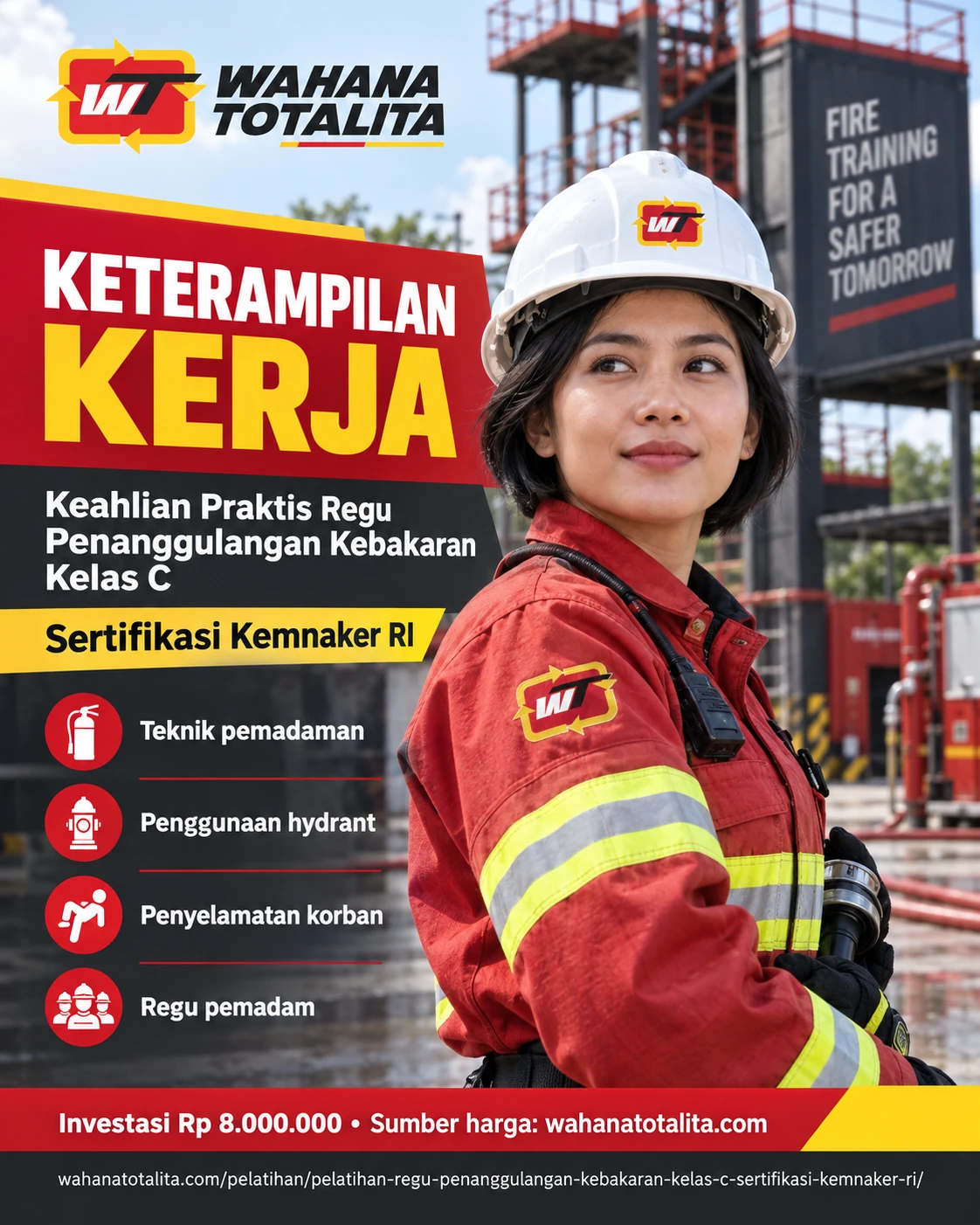 Poster Regu Penanggulangan Kebakaran Kelas C Sertifikasi Kemnaker RI — Keterampilan Praktis oleh Wahana Totalita