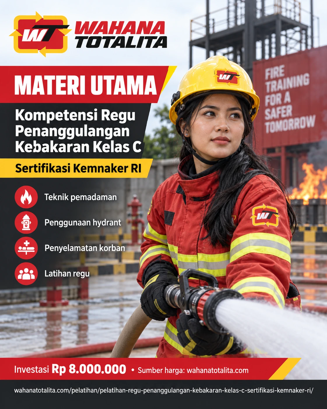 Poster Regu Penanggulangan Kebakaran Kelas C Sertifikasi Kemnaker RI — Materi Utama oleh Wahana Totalita