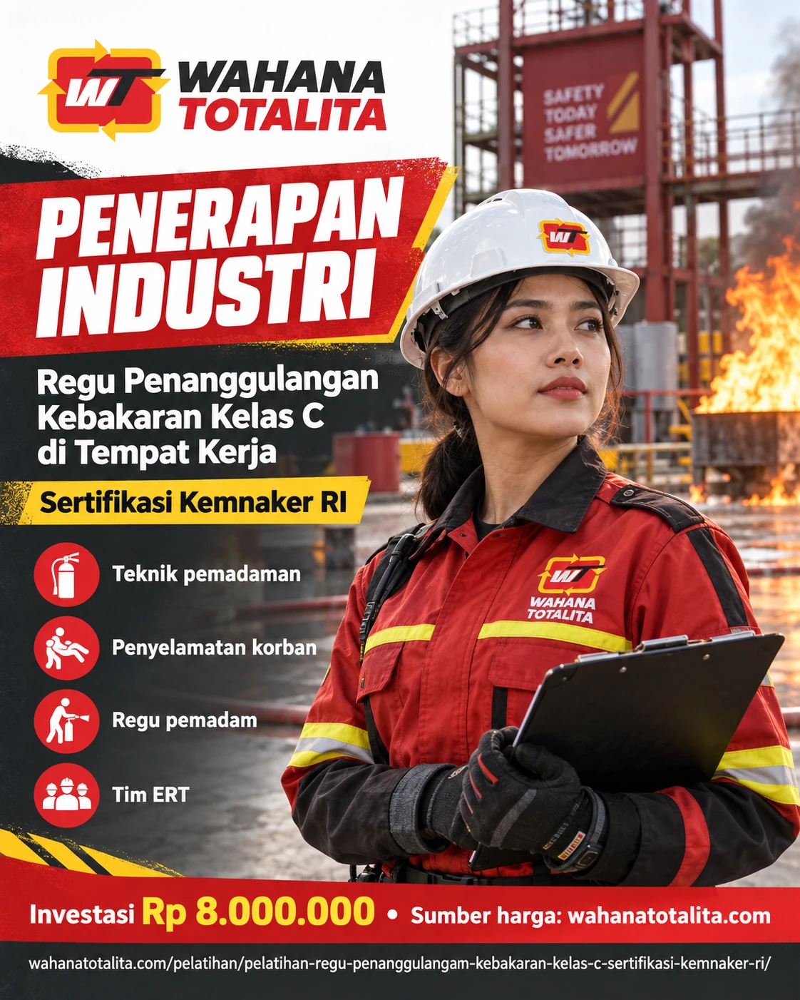 Poster Regu Penanggulangan Kebakaran Kelas C Sertifikasi Kemnaker RI — Penerapan di Tempat Kerja oleh Wahana Totalita