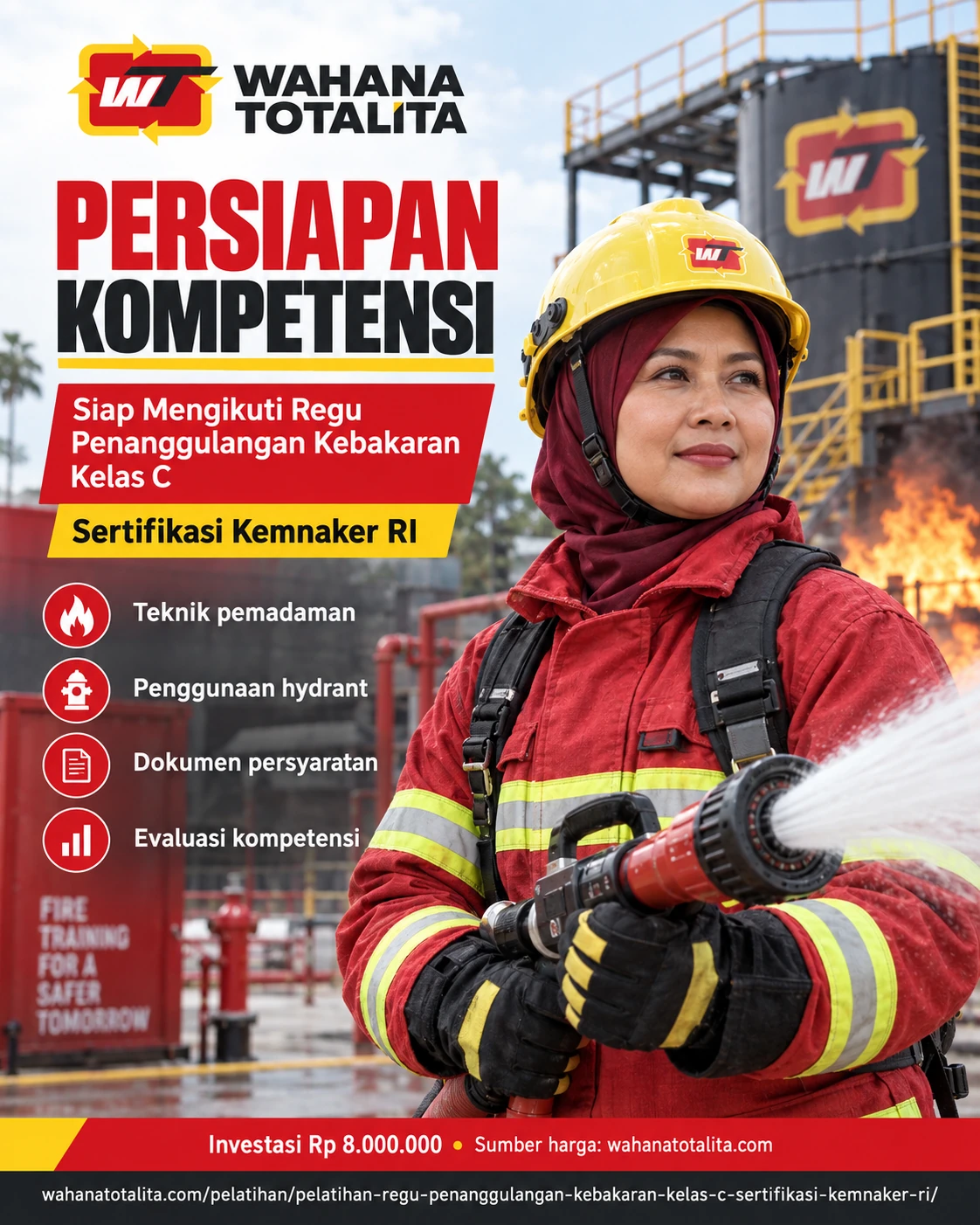 Poster Regu Penanggulangan Kebakaran Kelas C Sertifikasi Kemnaker RI — Persiapan Kompetensi oleh Wahana Totalita