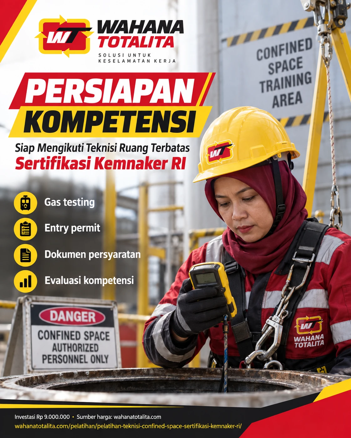 Poster Teknisi Ruang Terbatas Sertifikasi Kemnaker RI — Persiapan Kompetensi oleh Wahana Totalita