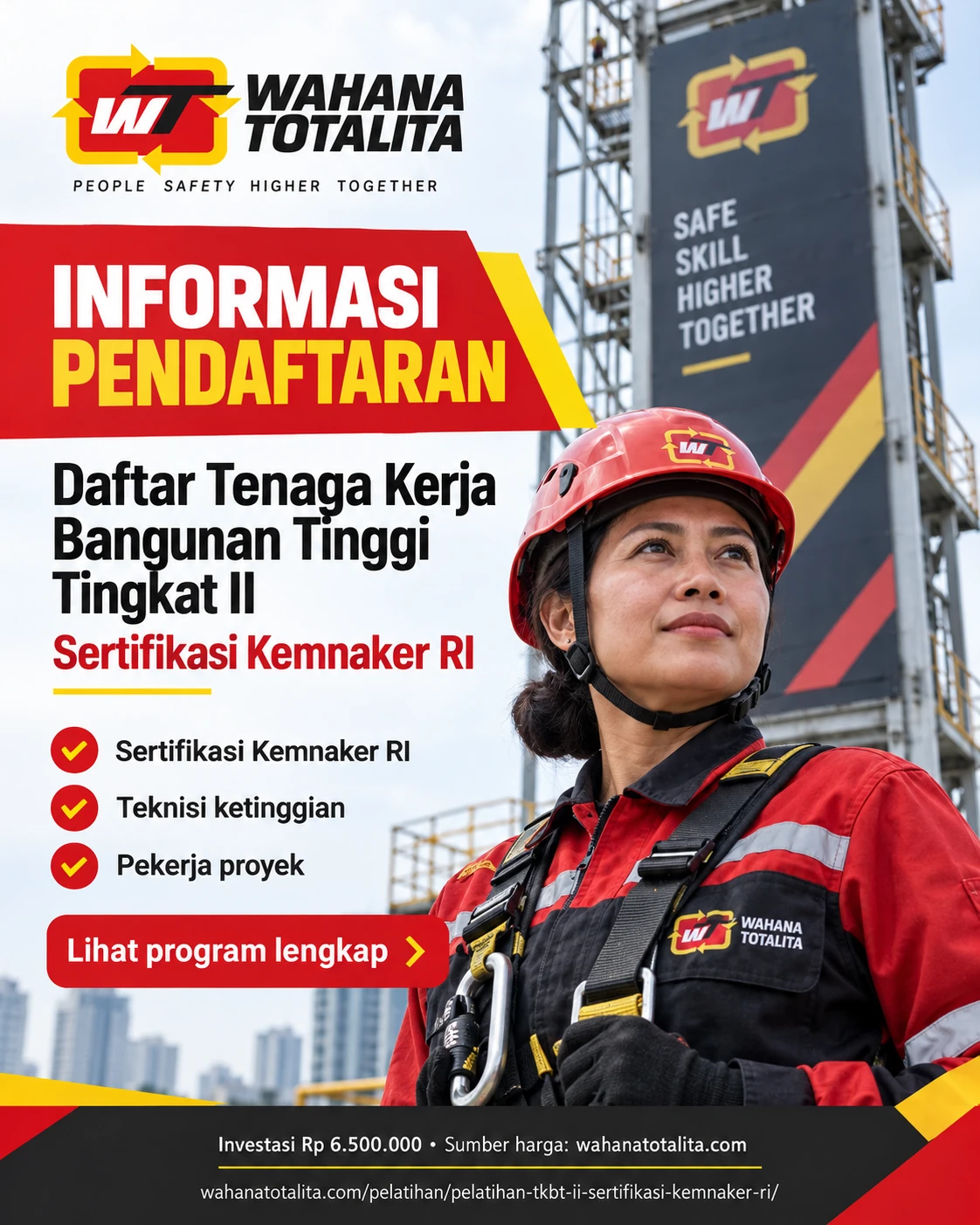 Poster Teknisi Ruang Terbatas Sertifikasi Kemnaker RI — Ringkasan Program oleh Wahana Totalita