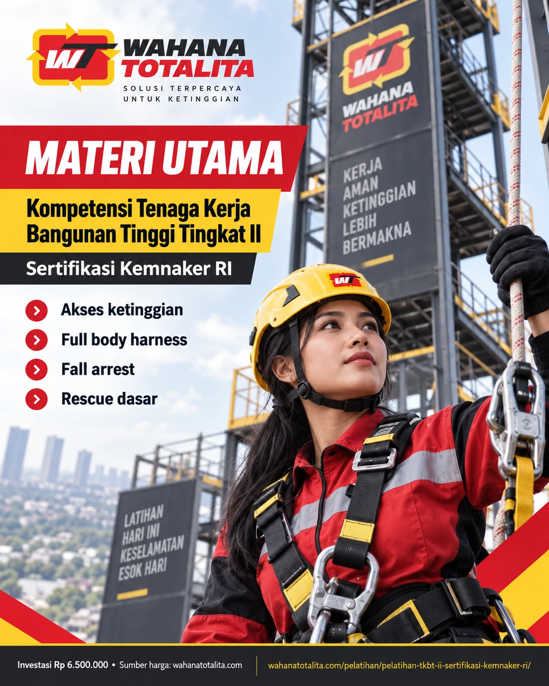 Poster Tenaga Kerja Bangunan Tinggi Tingkat II Sertifikasi Kemnaker RI — Materi Utama oleh Wahana Totalita