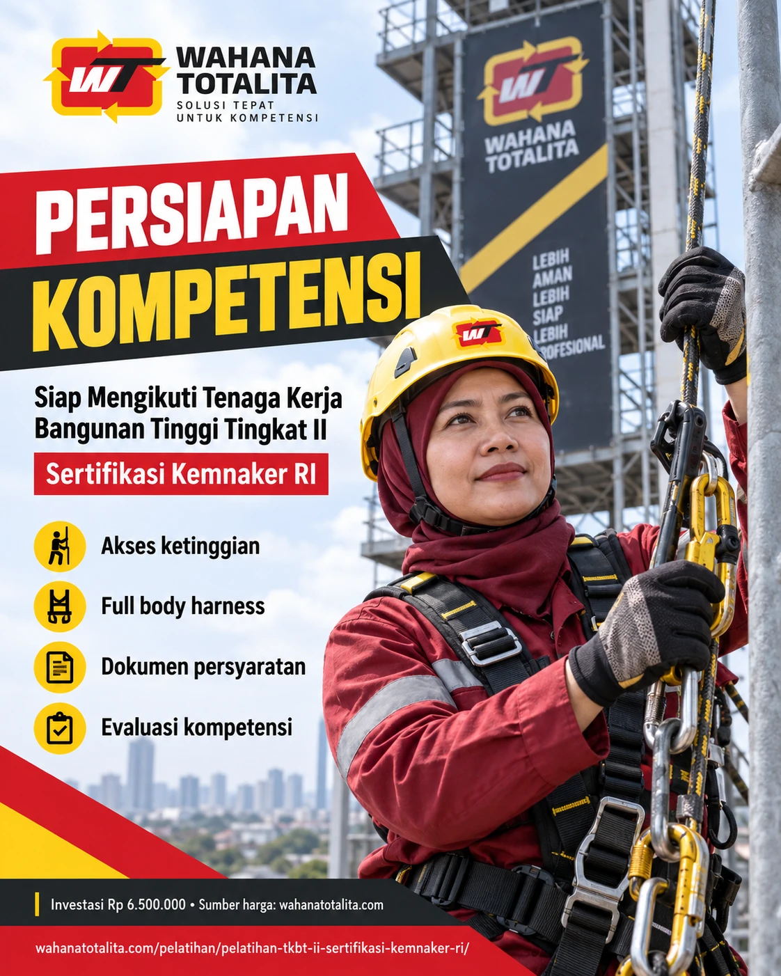 Poster Tenaga Kerja Bangunan Tinggi Tingkat II Sertifikasi Kemnaker RI — Penerapan di Tempat Kerja oleh Wahana Totalita