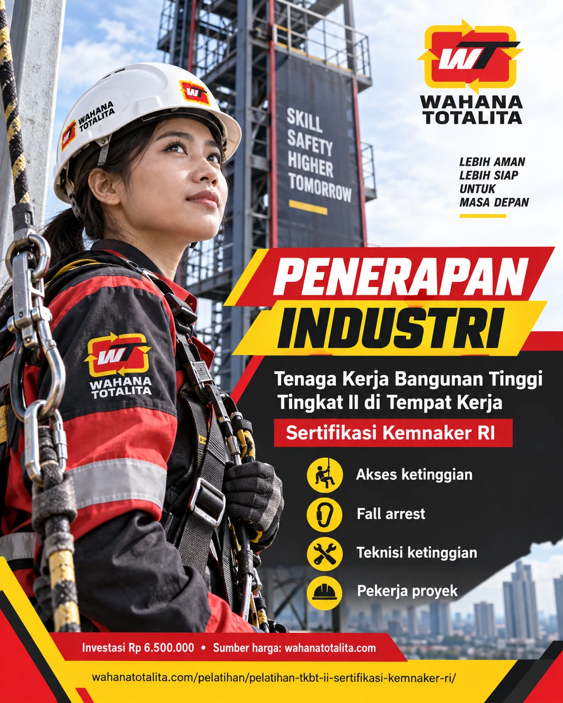 Poster Tenaga Kerja Bangunan Tinggi Tingkat II Sertifikasi Kemnaker RI — Persiapan Kompetensi oleh Wahana Totalita