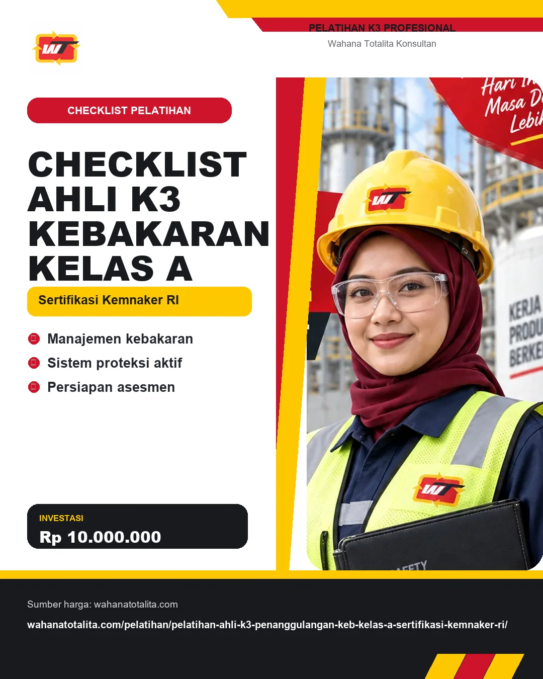 Checklist Ahli K3 Kebakaran Kelas A Sertifikasi Kemnaker RI dengan informasi Manajemen kebakaran, Sistem proteksi aktif, Persiapan asesmen