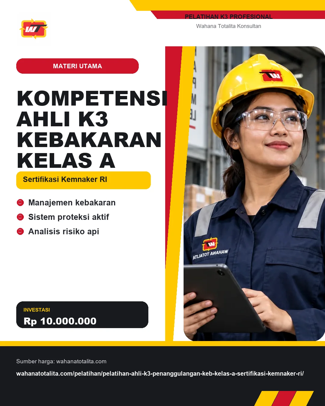 Kompetensi Ahli K3 Kebakaran Kelas A Sertifikasi Kemnaker RI dengan informasi Manajemen kebakaran, Sistem proteksi aktif, Analisis risiko api