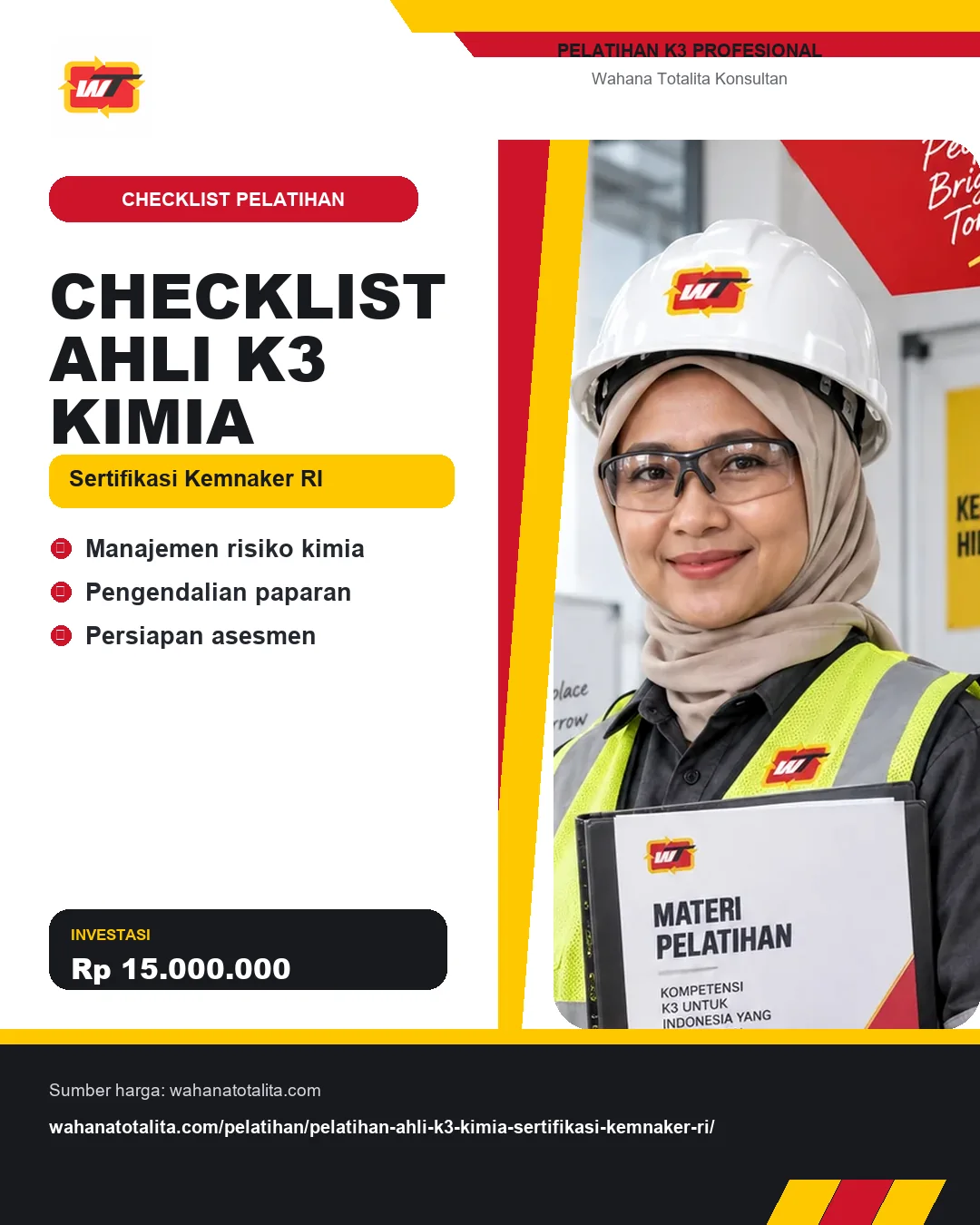 Checklist Ahli K3 Kimia Sertifikasi Kemnaker RI dengan informasi Manajemen risiko kimia, Pengendalian paparan, Persiapan asesmen