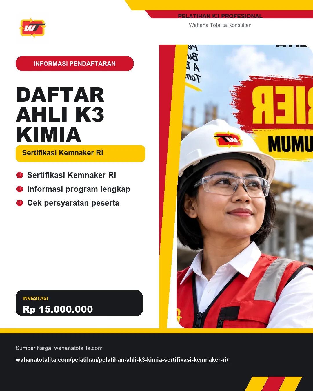 Daftar Ahli K3 Kimia Sertifikasi Kemnaker RI dengan informasi Sertifikasi Kemnaker RI, Informasi program lengkap, Cek persyaratan peserta