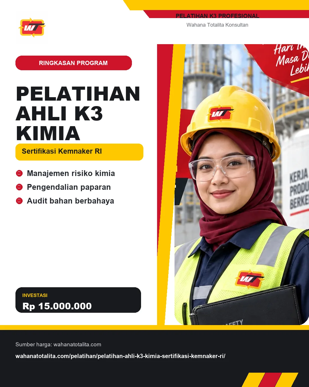Pelatihan Ahli K3 Kimia Sertifikasi Kemnaker RI dengan informasi Manajemen risiko kimia, Pengendalian paparan, Audit bahan berbahaya